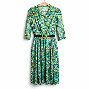 Vintage 80s Anthony Richards Paisley Abstract Midi Dress Size 18 Made USA